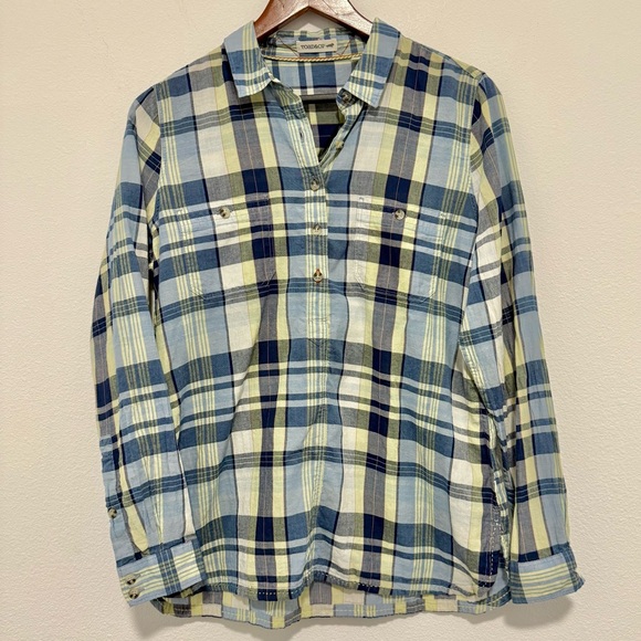 Toad & Co 100% Organic Cotton Popover Top Long Sleeves Blue Plaid Medium - Picture 3 of 9
